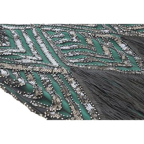 ✨💚 Flapper Great Gatsby 1920s Retro Tassel Fringe Sequin Green Dress XL NEW - Picture 16 of 17